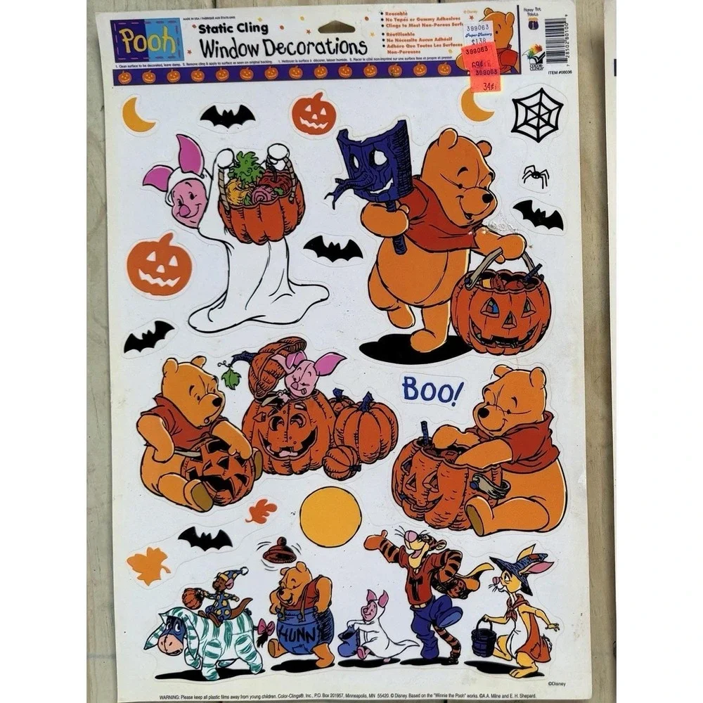 VTG Disney Classic Winnie The Pooh Halloween Window Clings Tigger Piglet Eeyore
